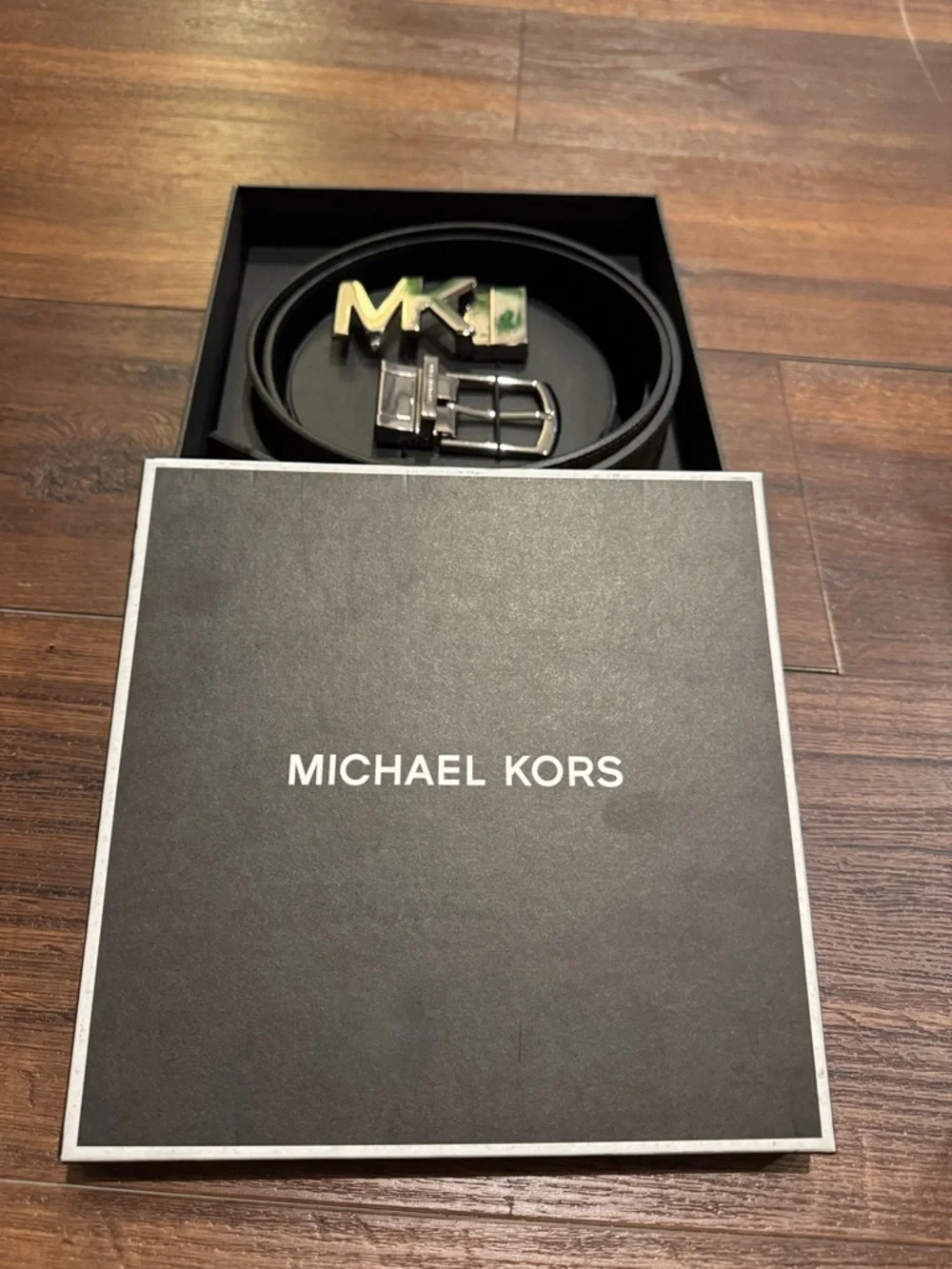 Michael Kors Black Men's Belt with MK Logo & STD Buckle Reversible and One size.